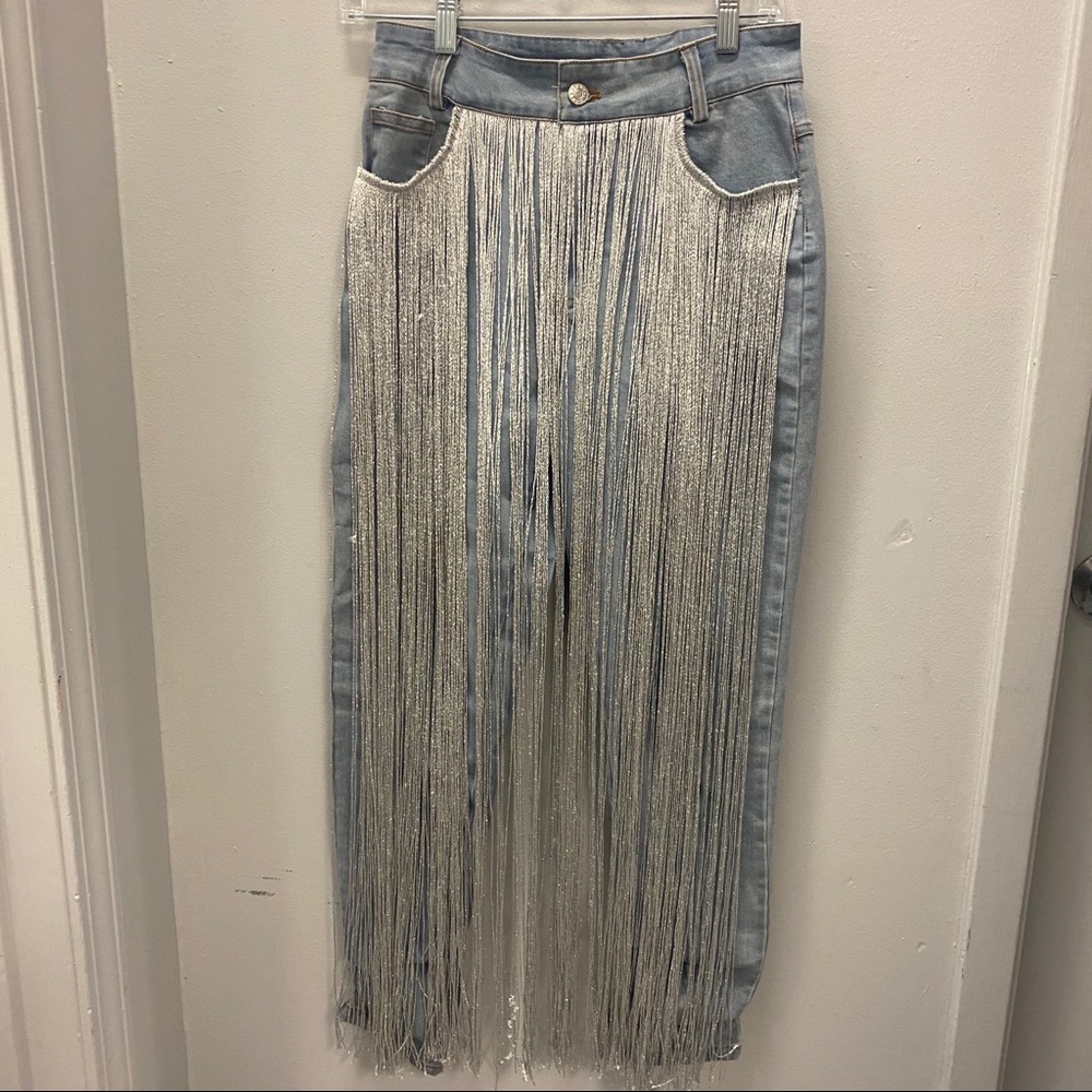 SILVER FRINGE JEANS